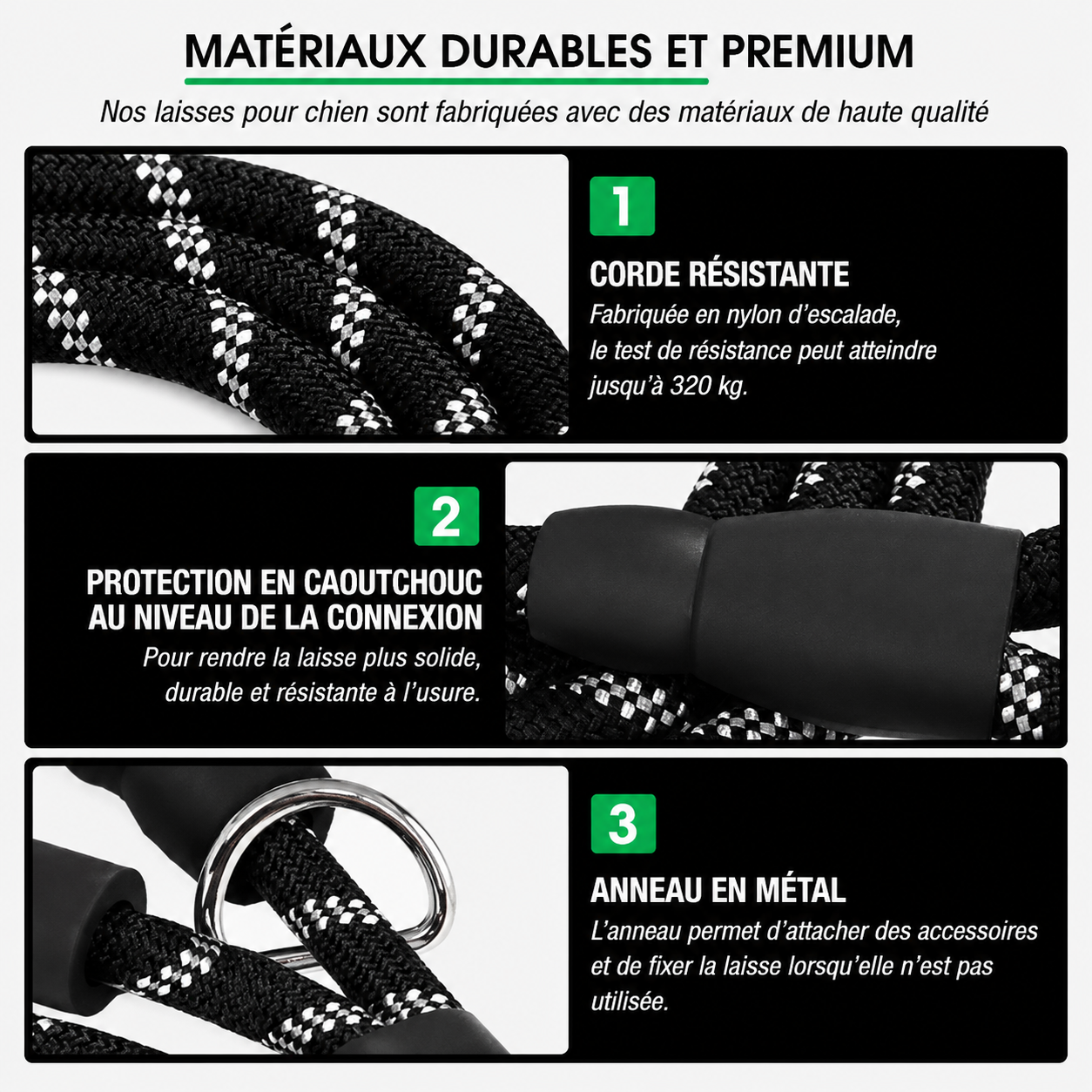 Laisse pour chien résistante et confortable